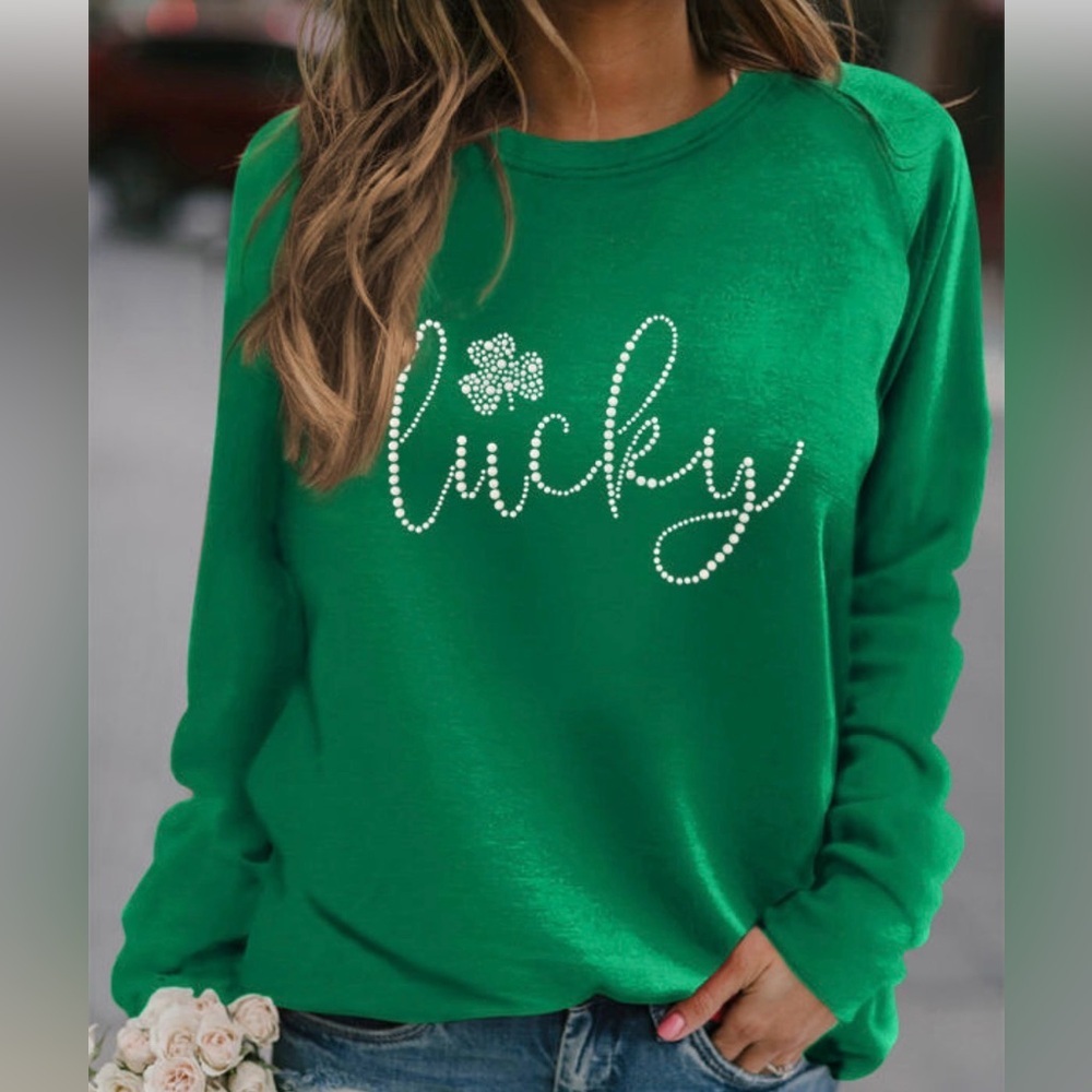 NWT Green Crewneck Shamrock sweatshirt sweater - Picture 3 of 5
